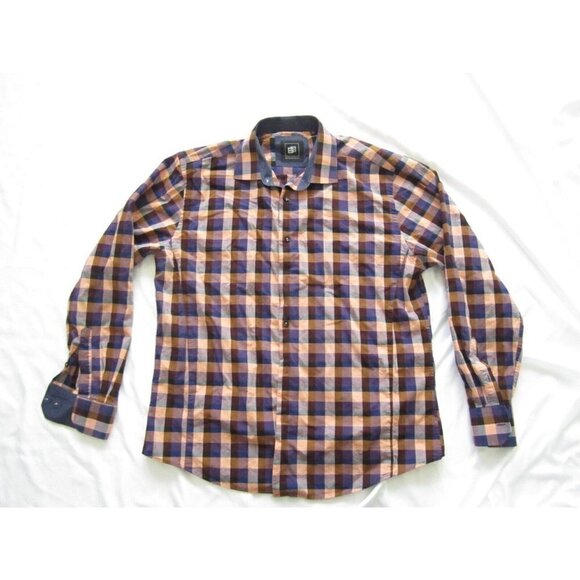 Men's Bachrach Cotton Front Button Checkered Plaid Long Sleeve Shirt Sz XL MT18 - Picture 1 of 5